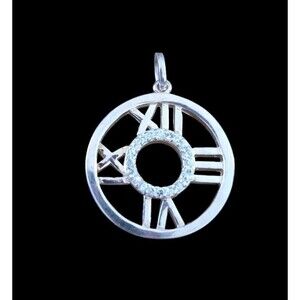 Vintage Sterling Silver Roman Watch Pendant Cubic Zirconia